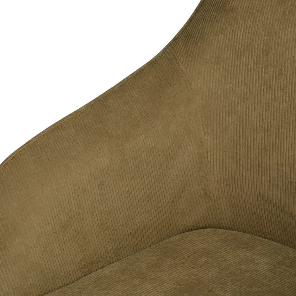 Olive corduroy dining chair with swivel base and black metal frame set of 2