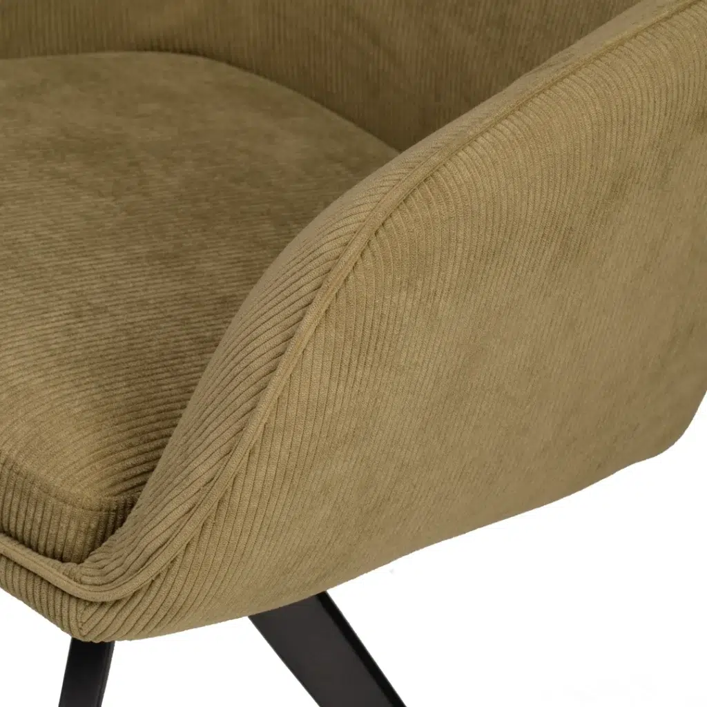 Olive corduroy dining chair with swivel base and black metal frame set of 2