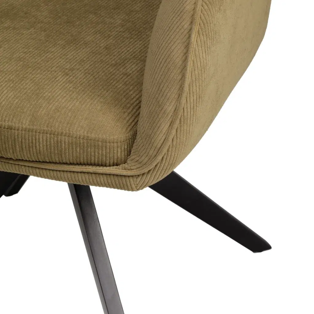 Olive corduroy dining chair with swivel base and black metal frame set of 2