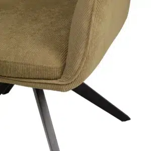 Olive corduroy dining chair with swivel base and black metal frame set of 2