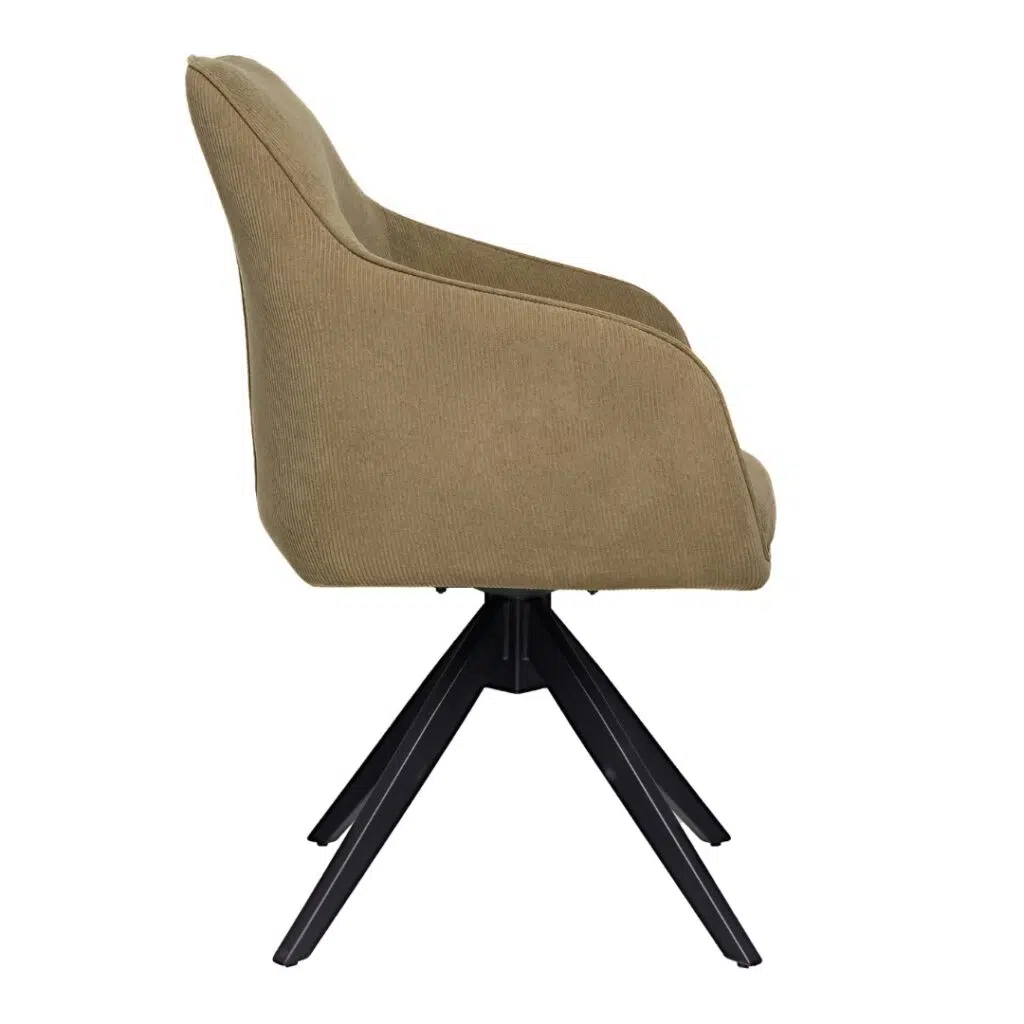 Olive corduroy dining chair with swivel base and black metal frame set of 2