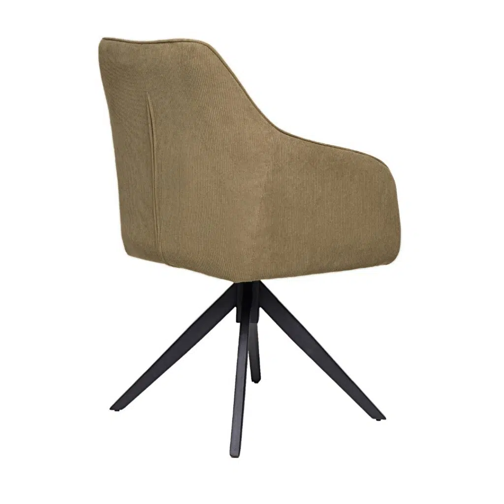 Olive corduroy dining chair with swivel base and black metal frame set of 2