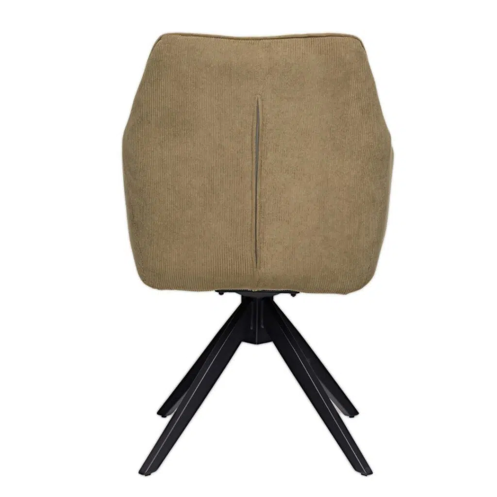 Olive corduroy dining chair with swivel base and black metal frame set of 2