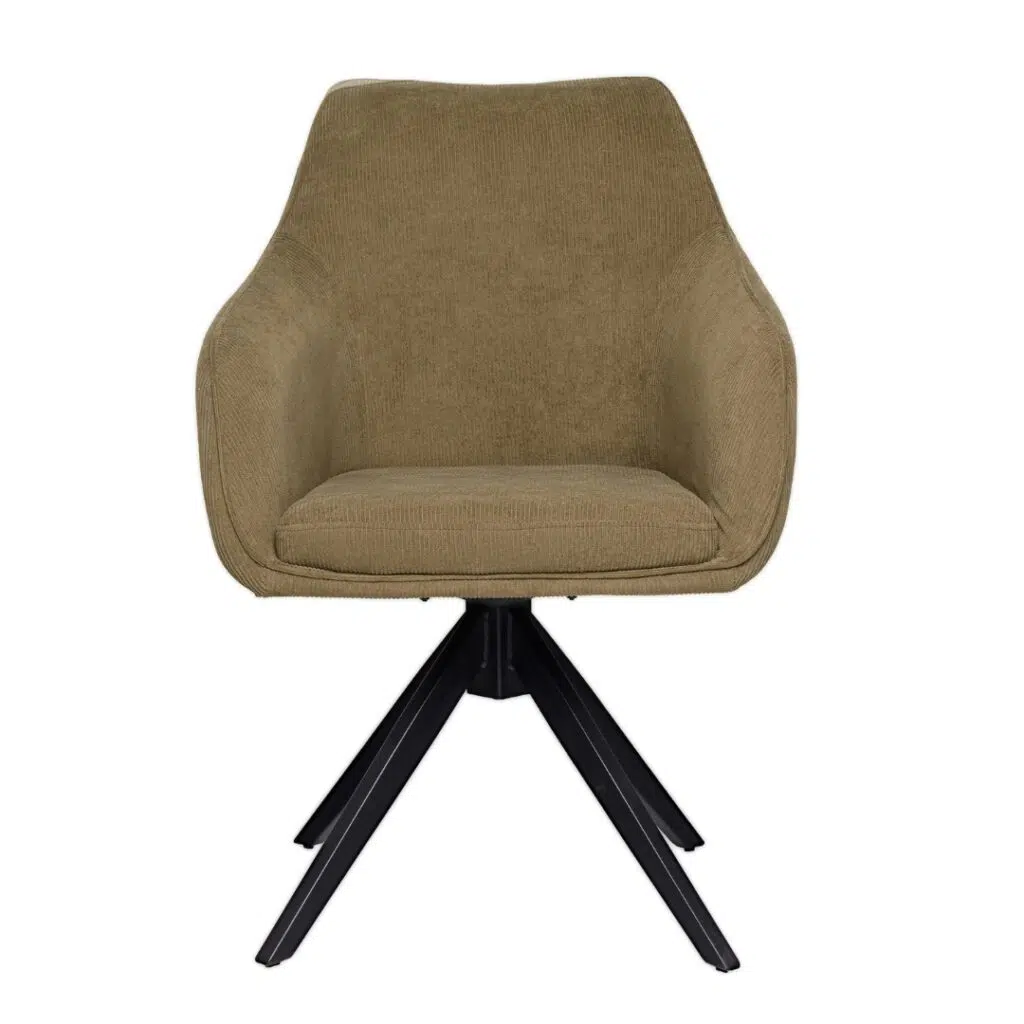 Olive corduroy dining chair with swivel base and black metal frame set of 2