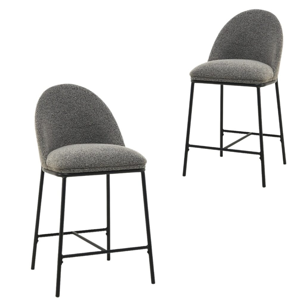 Oslo Bar Stools Slate Set of 2 with high back and boucle upholstery for modern kitchens