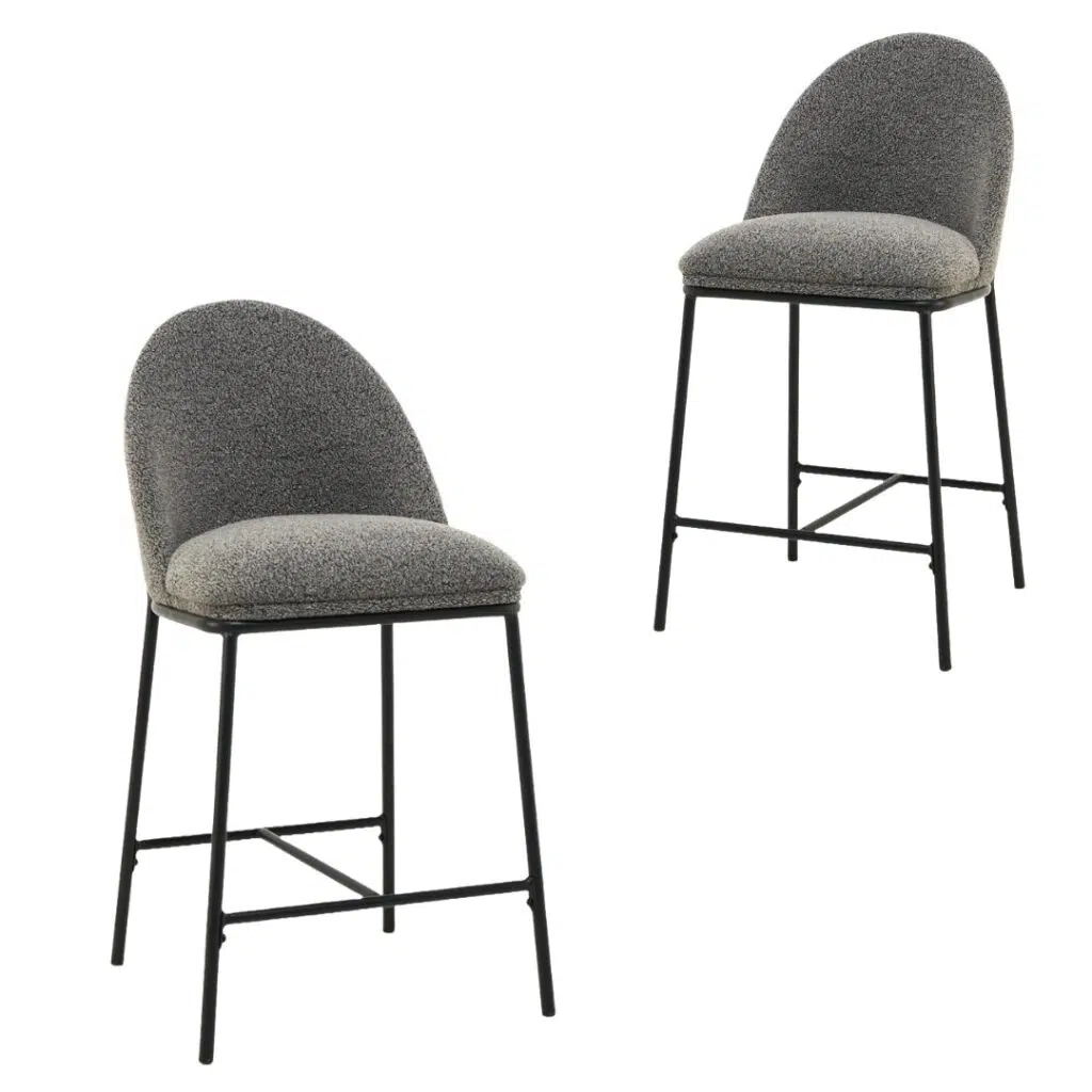 Oslo Bar Stools Slate Set of 2 with high back and boucle upholstery for modern kitchens
