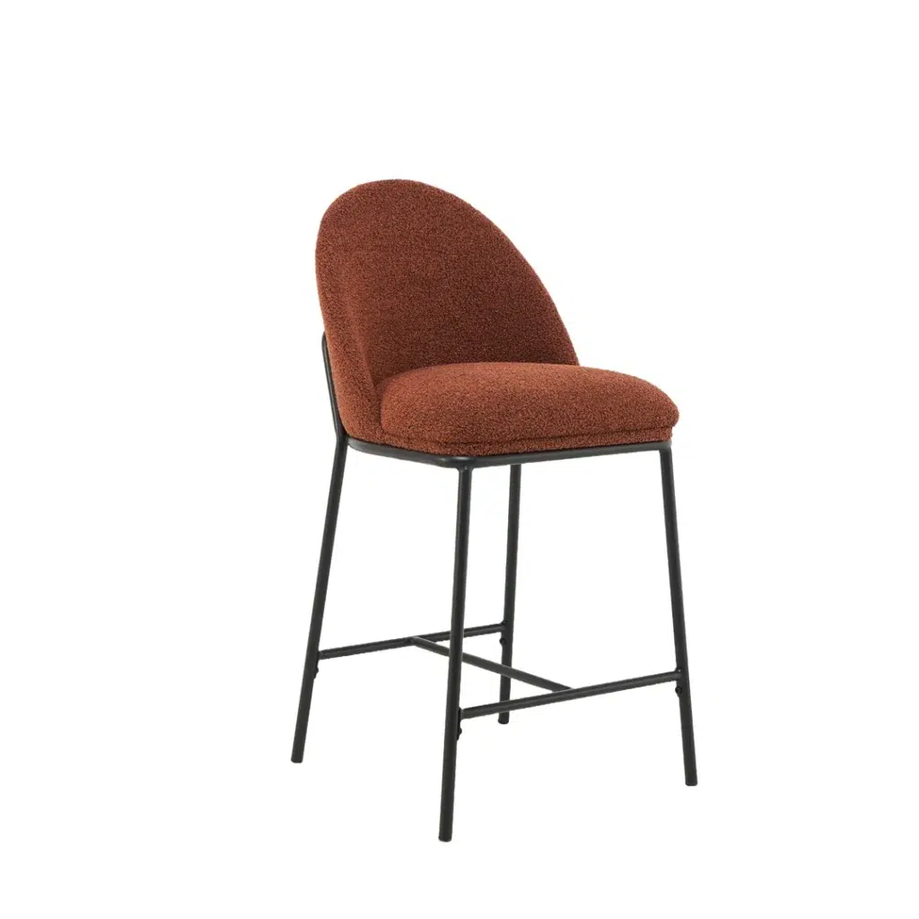 Terracotta boucle bar stools set of 2 with black powder-coated frame for kitchen island