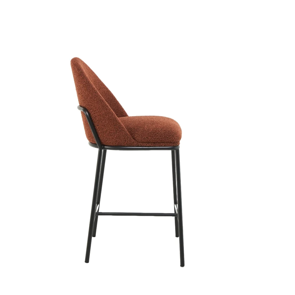 Terracotta boucle bar stools set of 2 with black powder-coated frame for modern kitchen