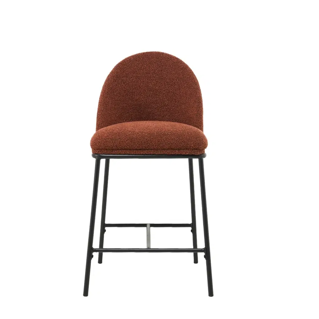 Oslo bar stools terracotta boucle set of 2 with black powder coated frame and high backrest