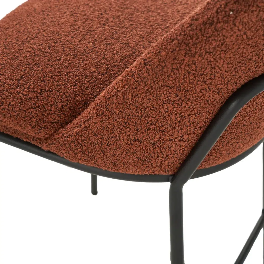 Oslo bar stools terracotta boucle set of 2 with black powder coated frame and high backrest