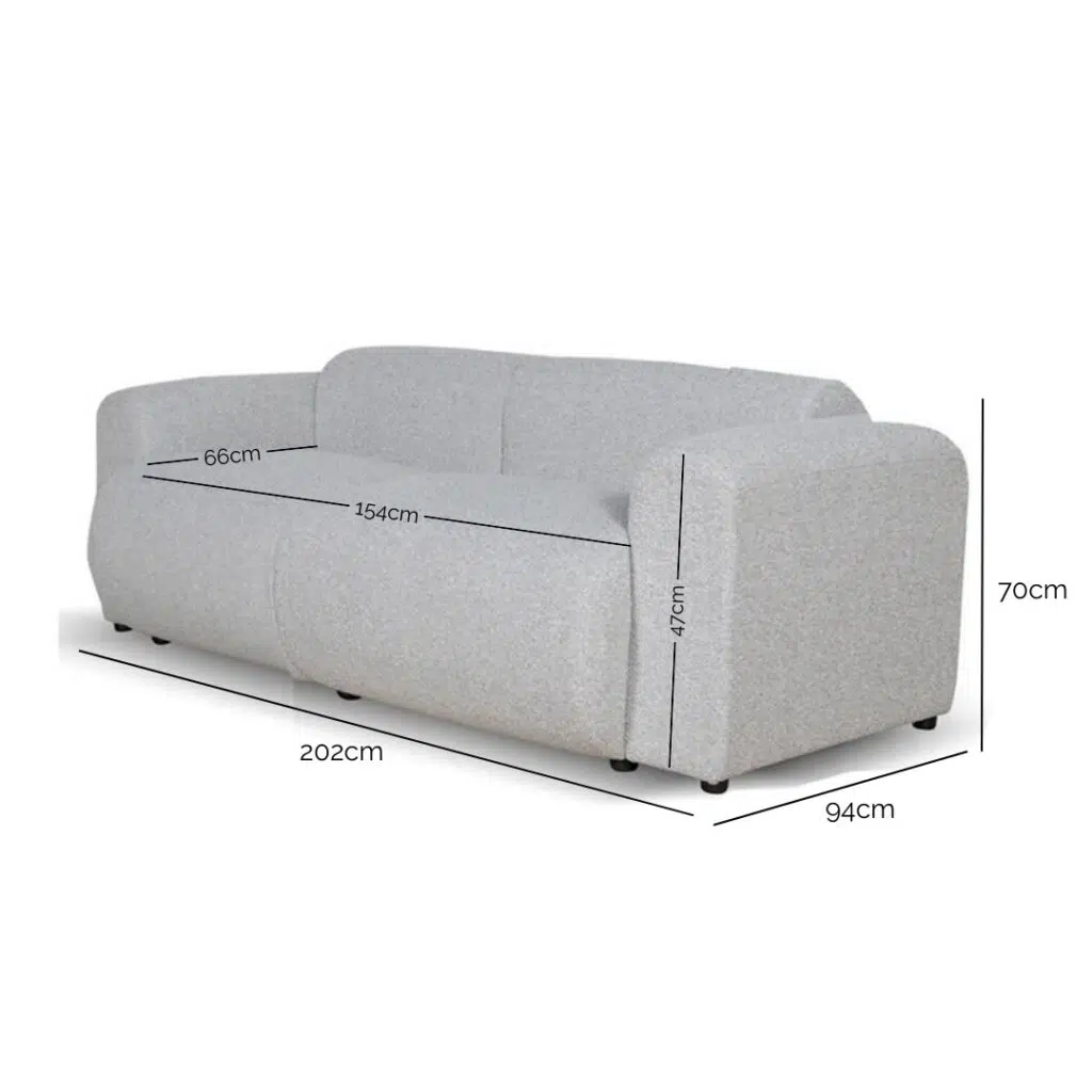 Silver grey boucle fabric sofa with deep seating and modern design for living rooms