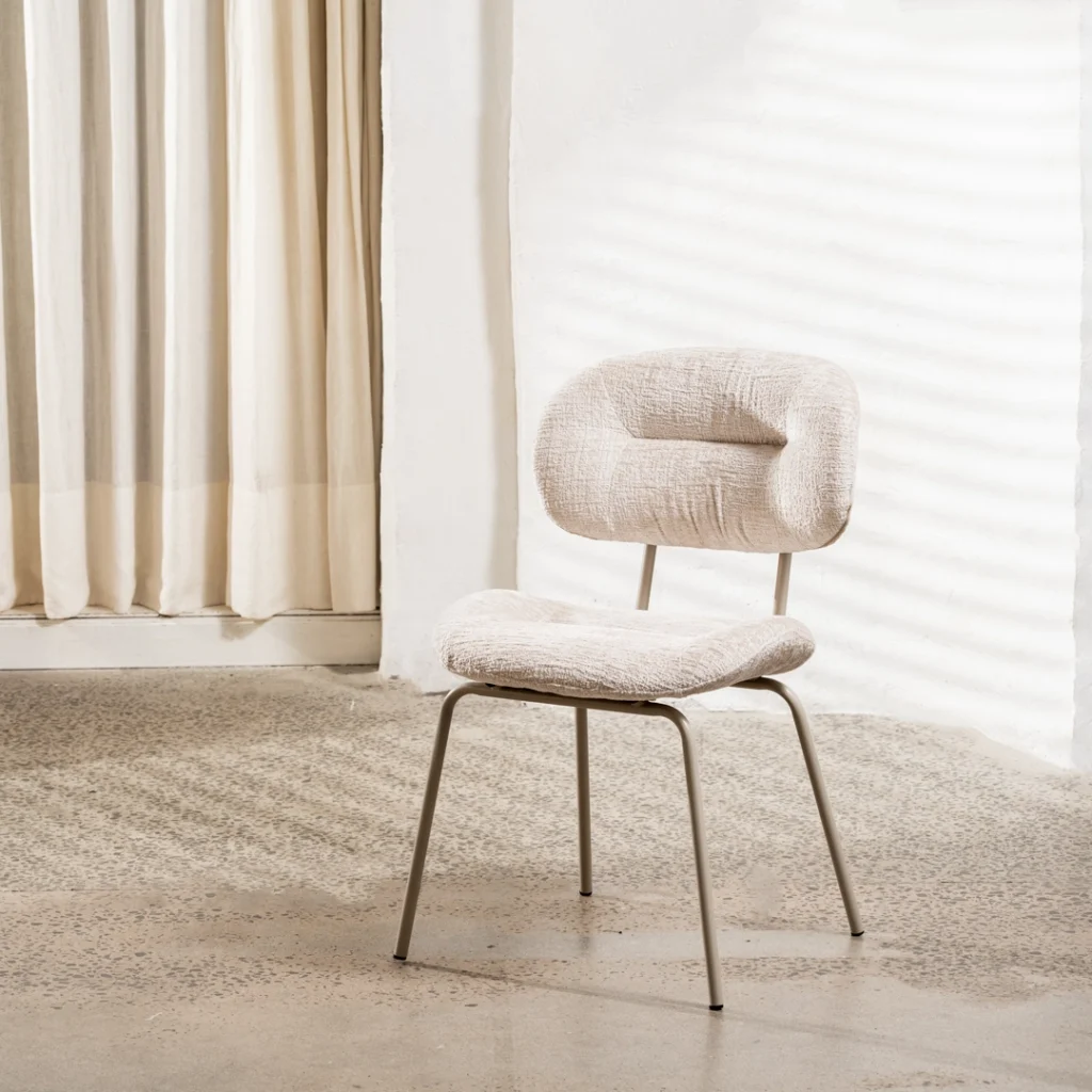 Paris Dining Chairs Pearl Set of 2 with pearl chenille upholstery and powder-coated metal frame