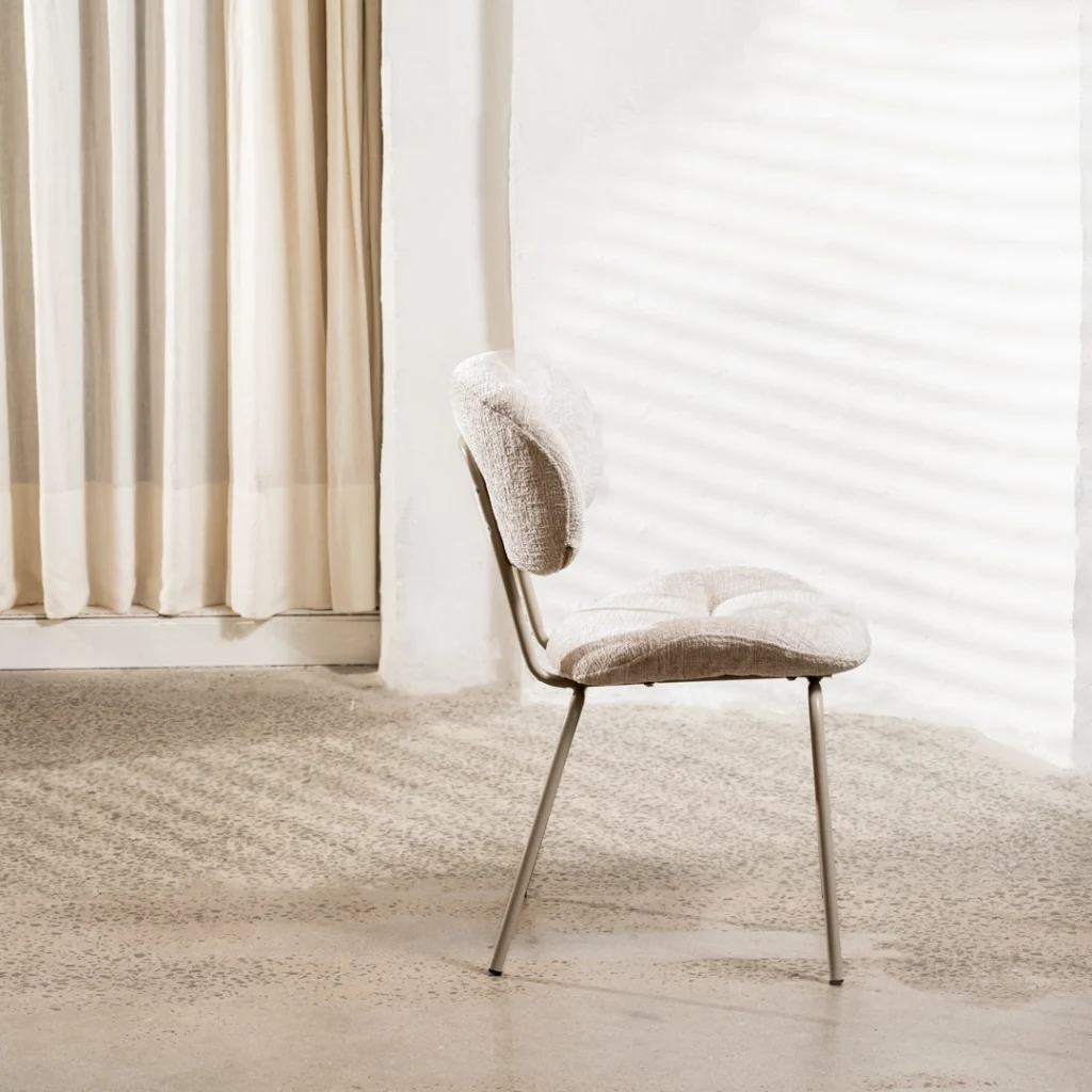 Paris Dining Chairs Pearl Set of 2 with pearl chenille upholstery and powder-coated metal frame