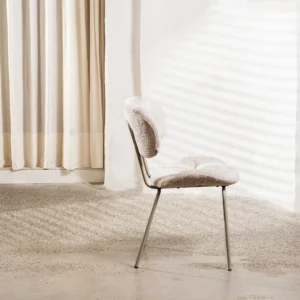 Paris Dining Chairs Pearl Set of 2 with pearl chenille upholstery and powder-coated metal frame