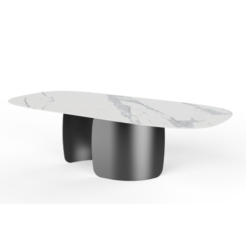 Petra Valentino ceramic dining table with marble finish and black steel frame for 6-8 people