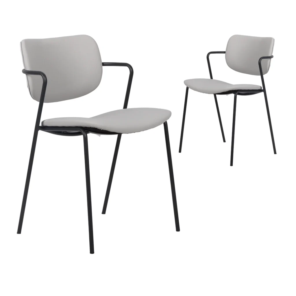 Peru Ice Grey dining chairs set of 2 with black metal legs and PU leather upholstery