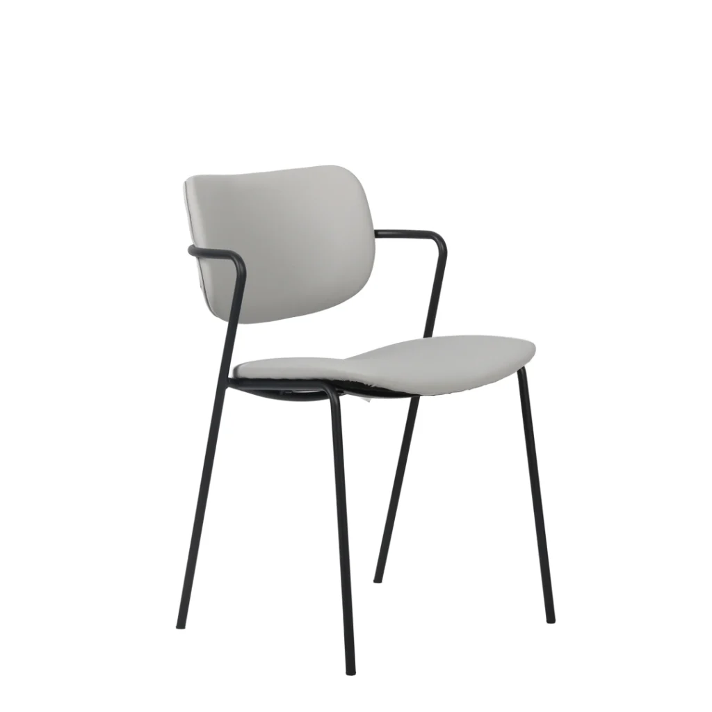 Peru Ice Grey dining chairs set of 2 with black metal legs and PU leather upholstery