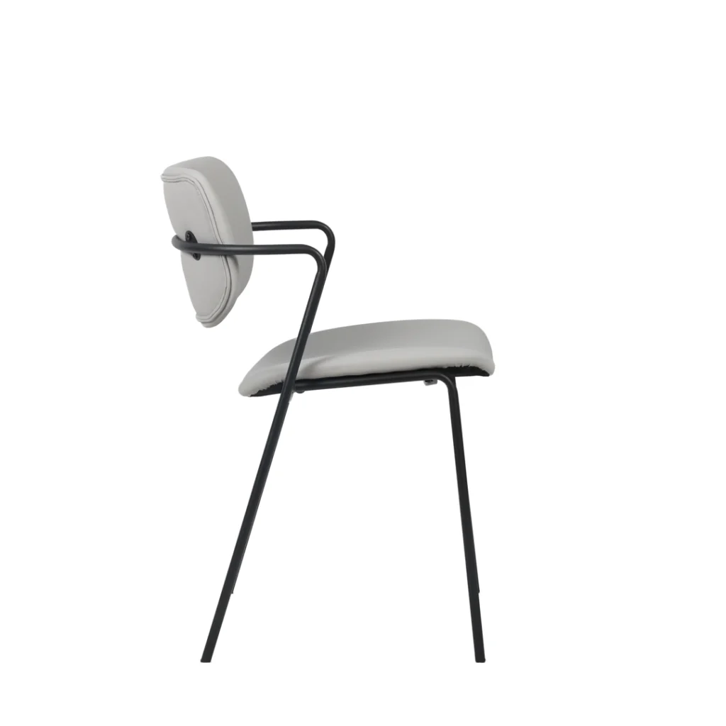 Peru Ice Grey dining chairs set of 2 with black metal legs and PU leather upholstery