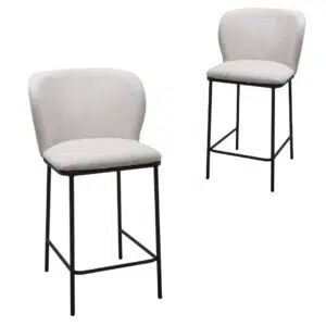 White boucle bar stools set of 2 with black metal frame for modern kitchen or bar