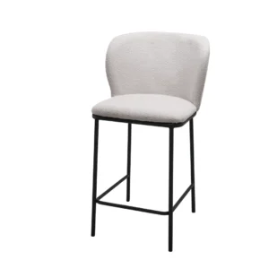 White boucle bar stools set of 2 with black metal frame for kitchen island or home bar