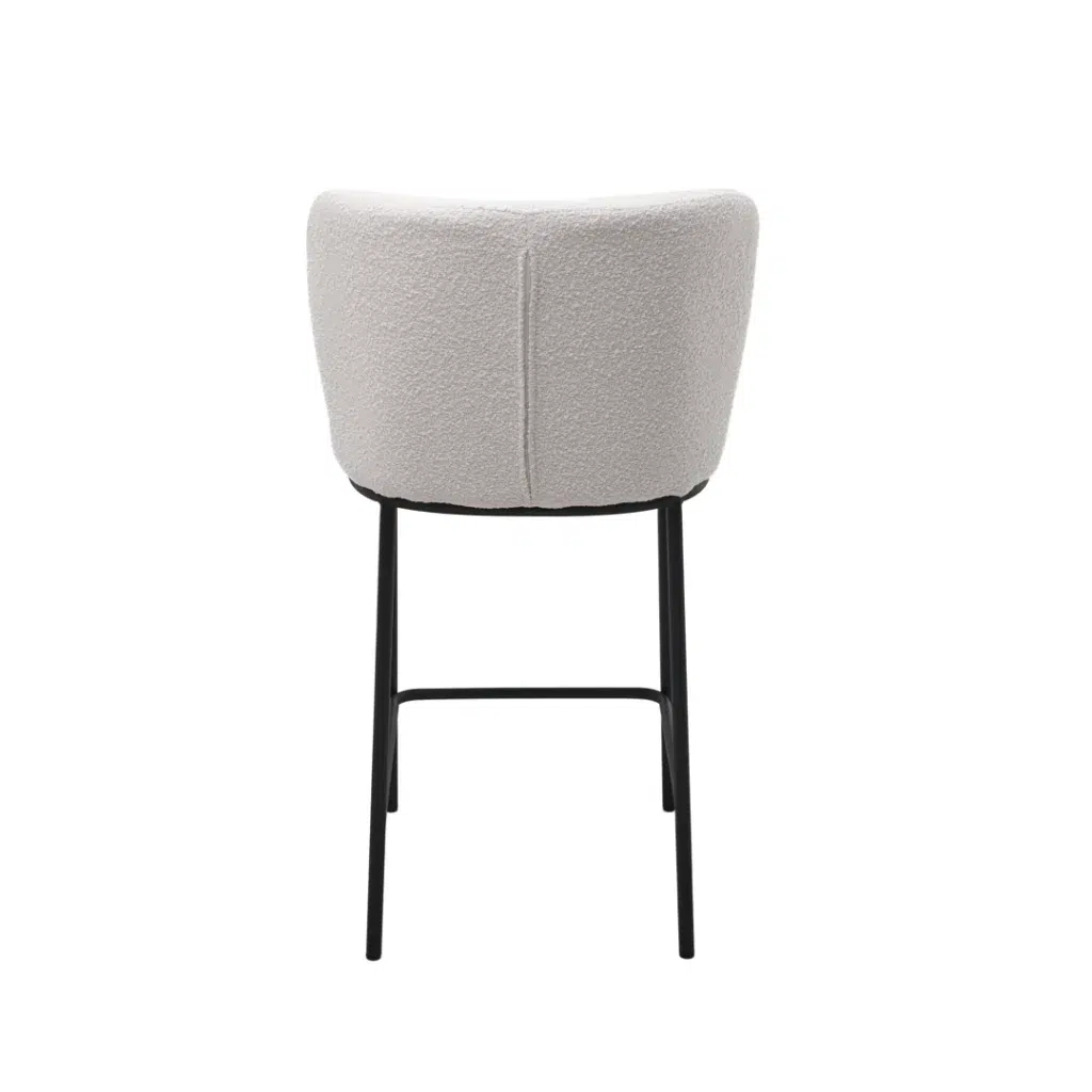 White boucle bar stools set of 2 with black metal frame for kitchen island or home bar