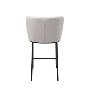 White boucle bar stools set of 2 with black metal frame for kitchen island or home bar