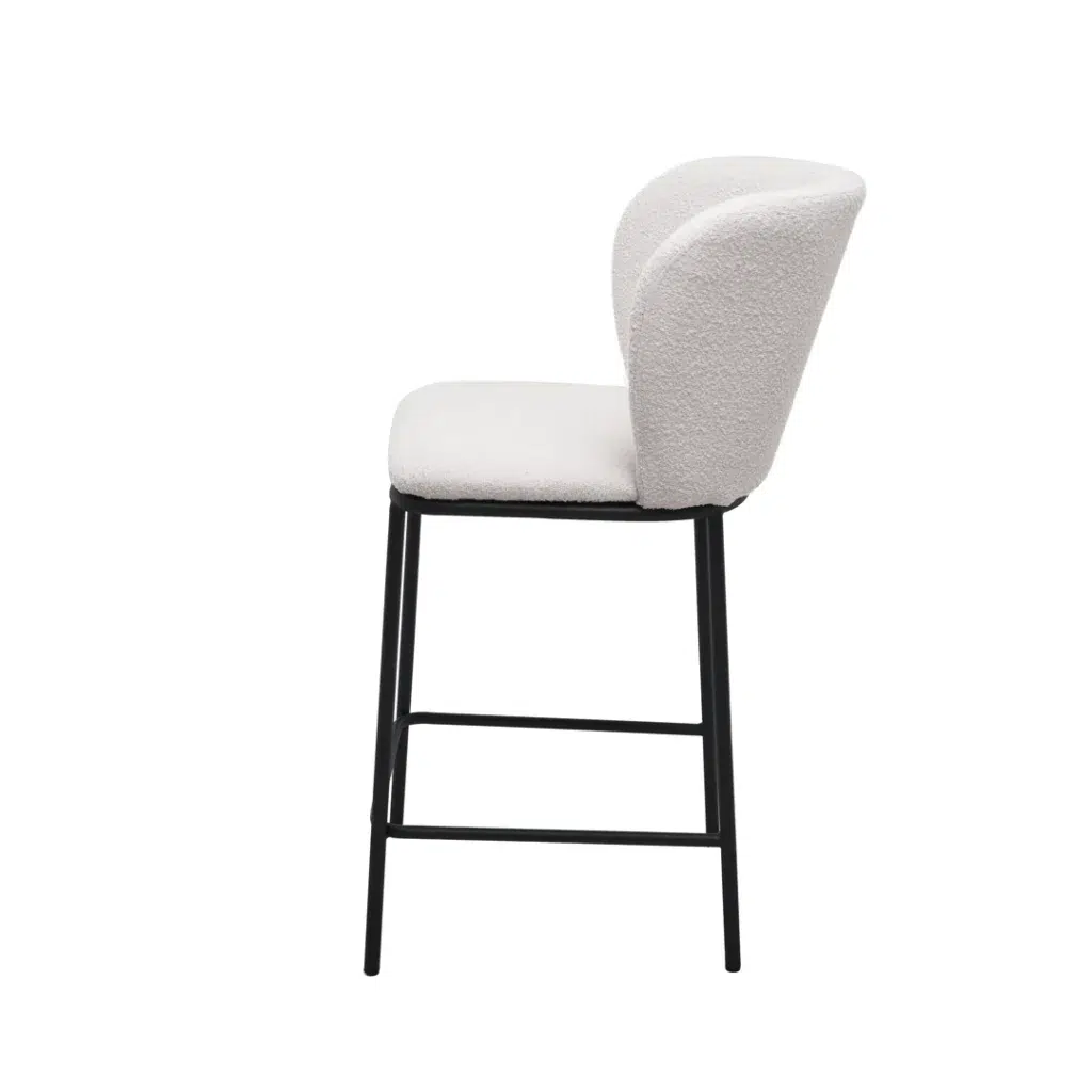 White boucle bar stools set of 2 with black metal frame for modern kitchen or bar
