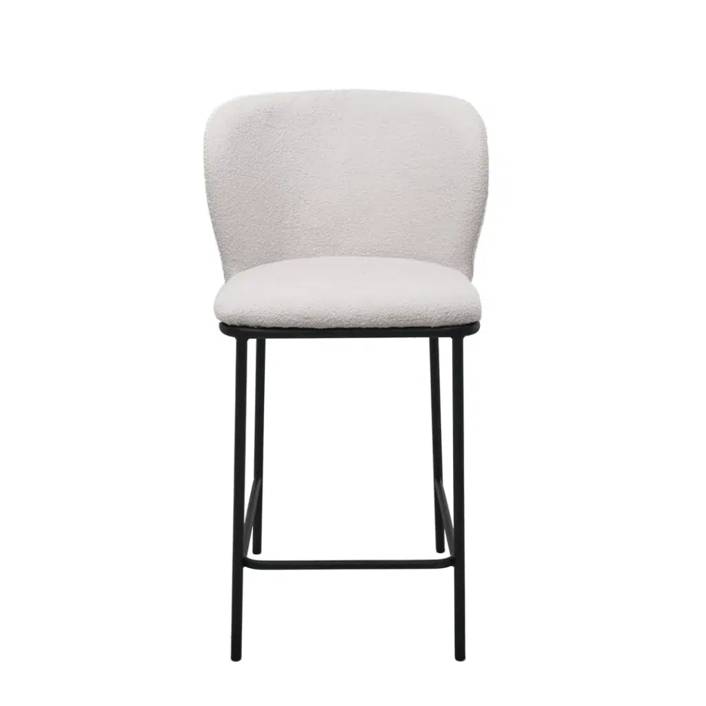 White boucle bar stools set of 2 with black metal frame for modern kitchen or bar