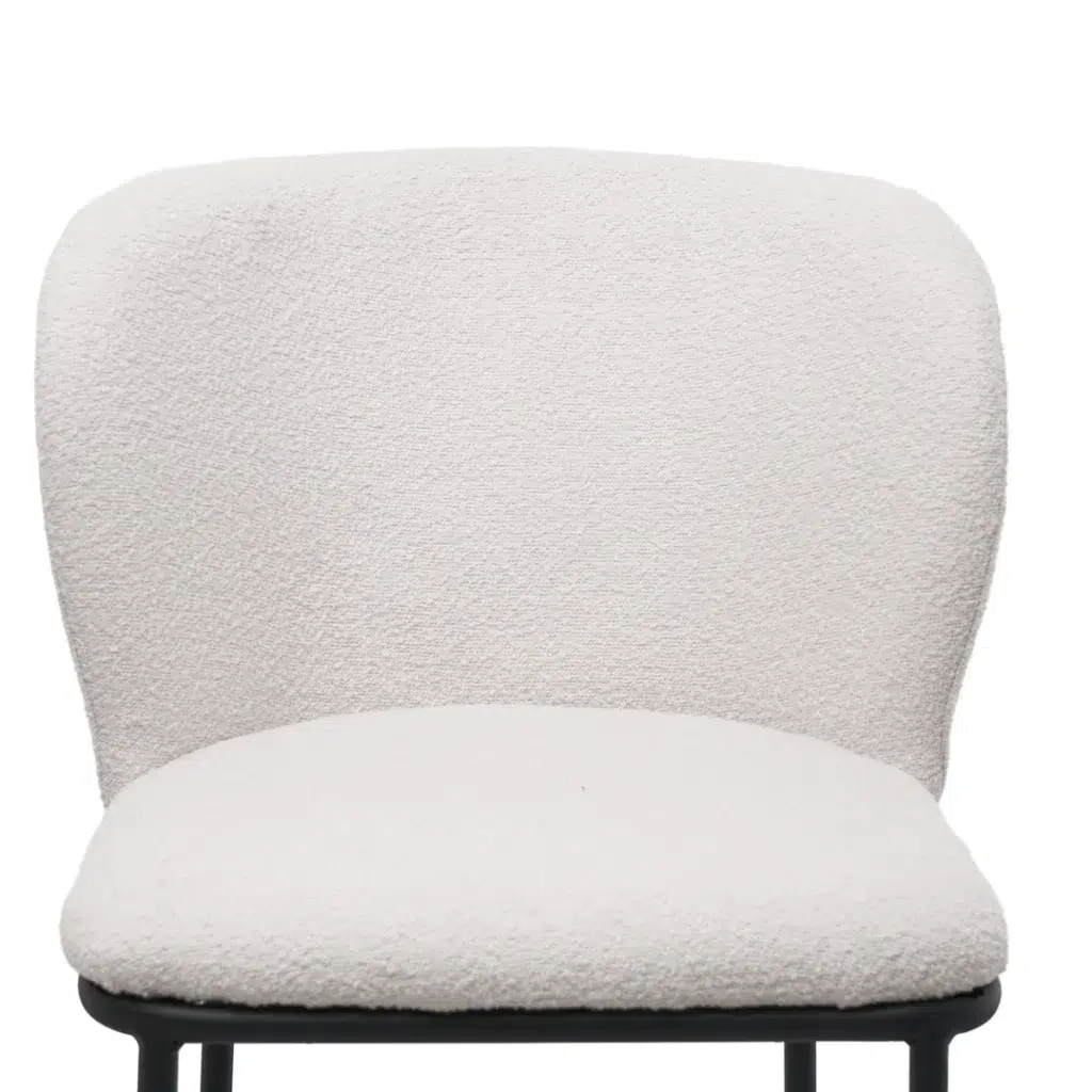 White boucle bar stools set of 2 with black metal frame for kitchen island or home bar