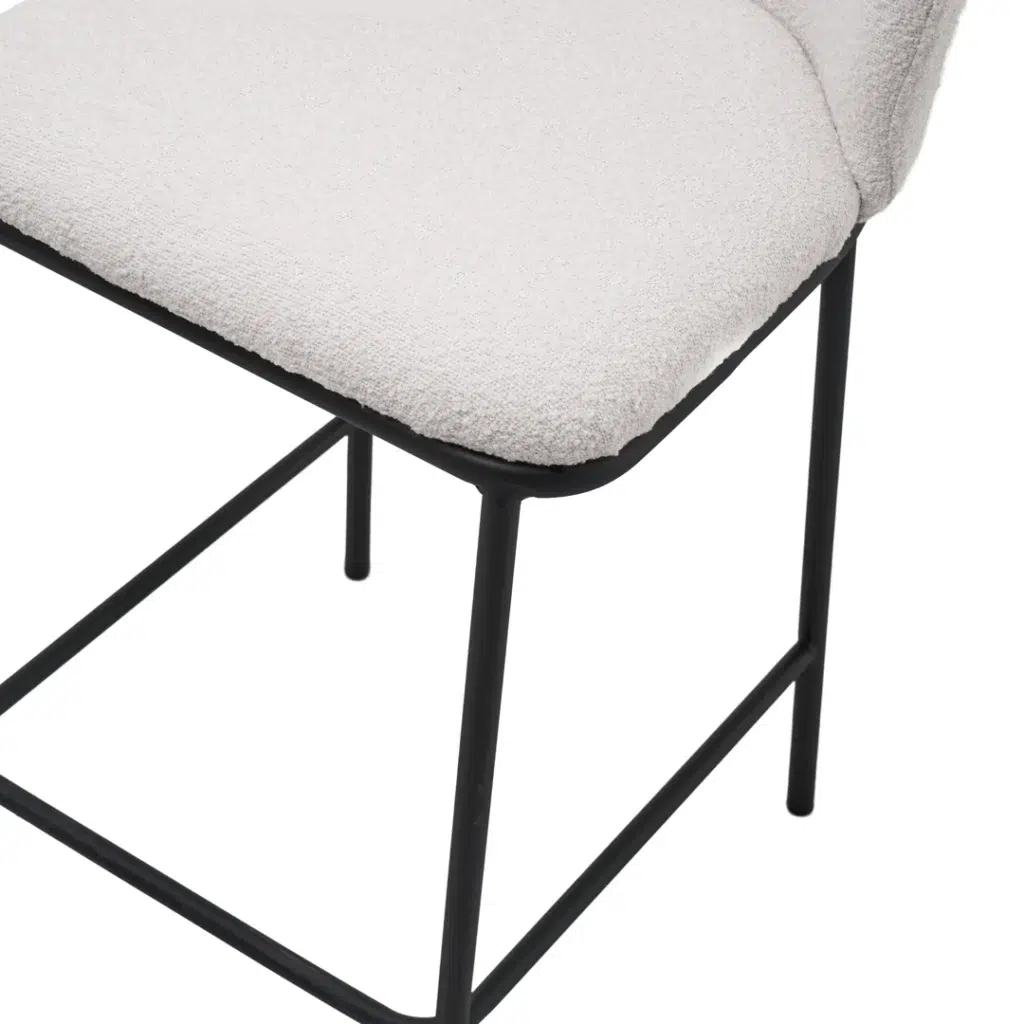 White boucle bar stools set of 2 with black metal frame for kitchen island or home bar