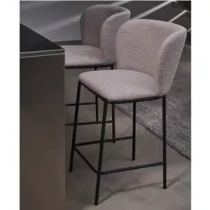 Polar Bar Stools Latte Set of 2 with Black Frame and Boucle Upholstery