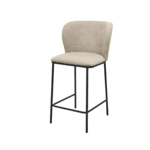 Polar Bar Stools Latte Set of 2 with Boucle Upholstery and Matte Black Frame