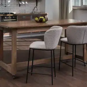 Polar Bar Stools Latte Set of 2 with Black Frame and Boucle Upholstery