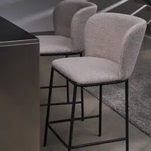 Polar Bar Stools Latte Set of 2 with Black Frame and Boucle Upholstery