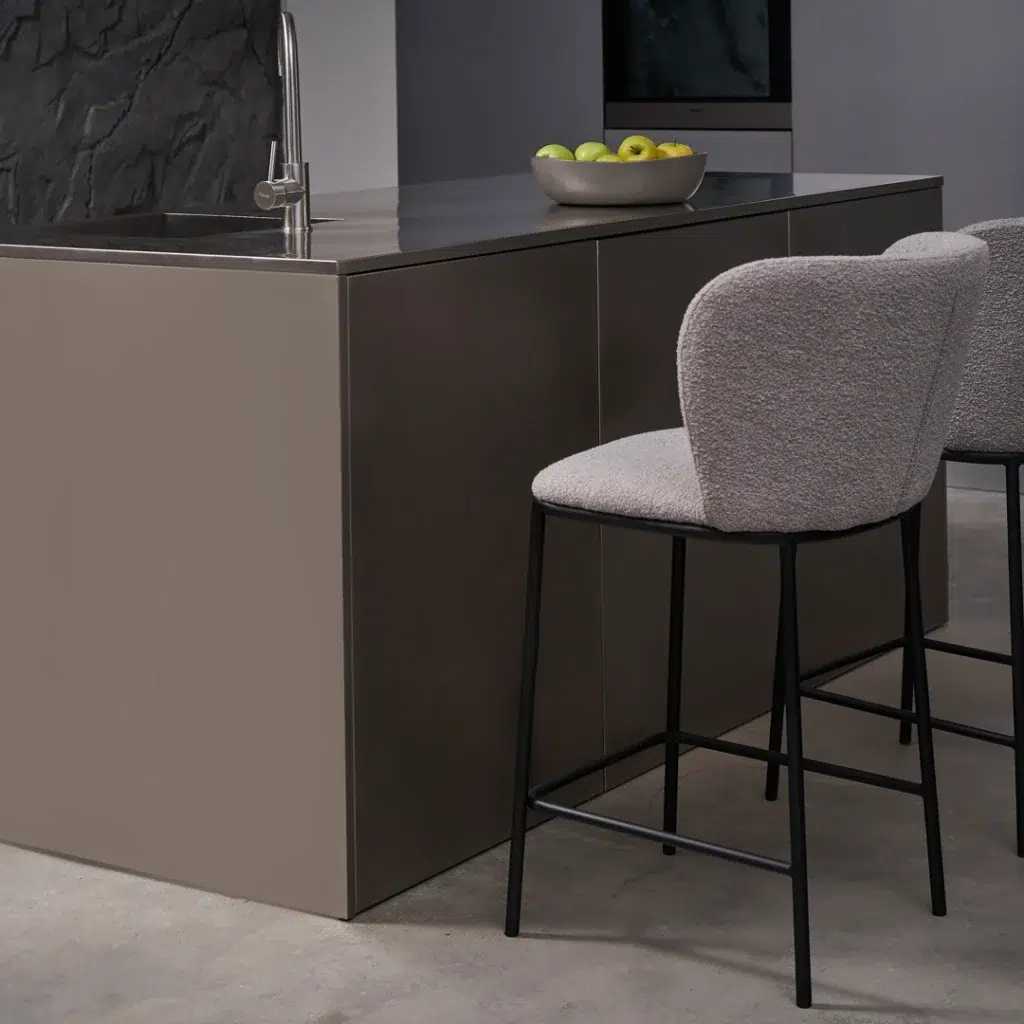 Polar Bar Stools Latte Set of 2 with black frame and boucle upholstery for modern kitchen islands