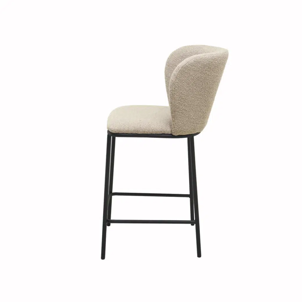 Polar Bar Stools Latte Set of 2 with black frame and boucle upholstery for modern kitchen island