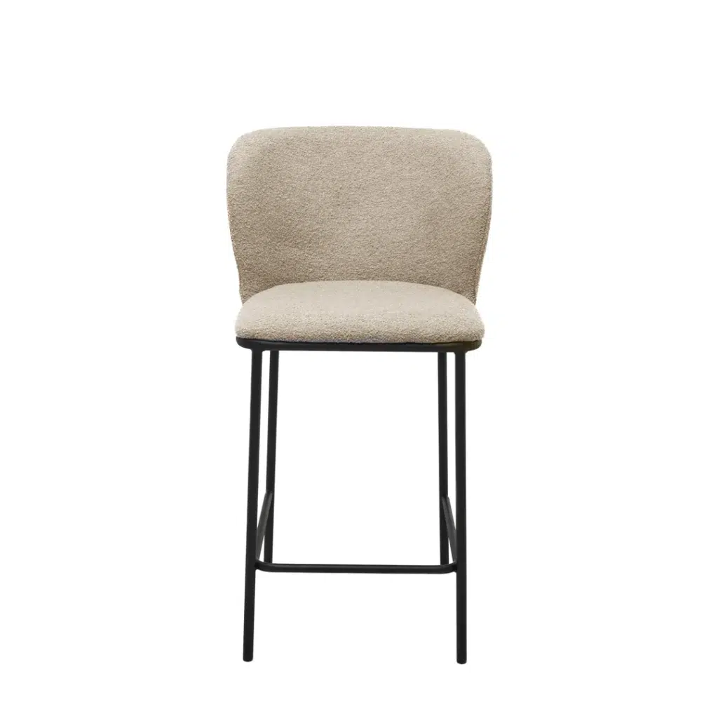 Polar Bar Stools Latte Set of 2 with Black Frame and Boucle Upholstery