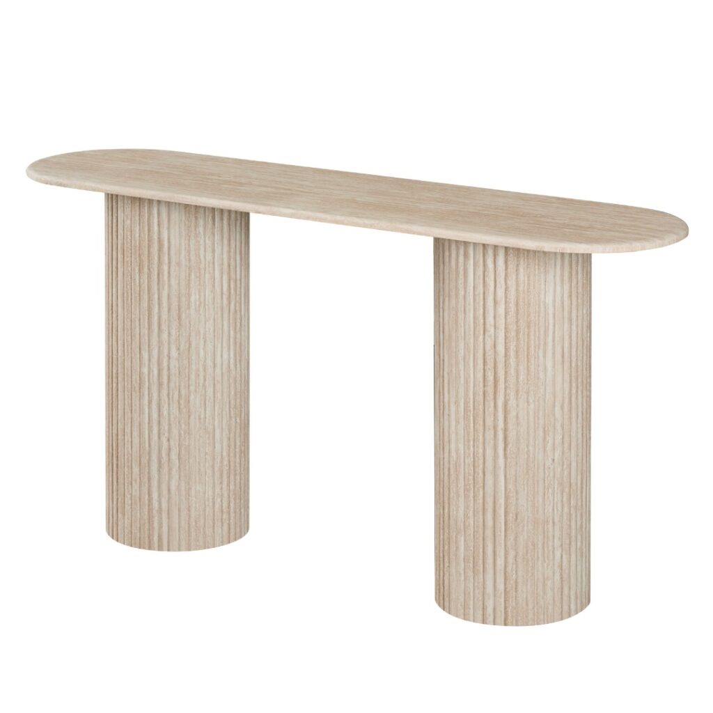 Pompeii travertine-effect console table with ribbed MDF base for hallway or living room