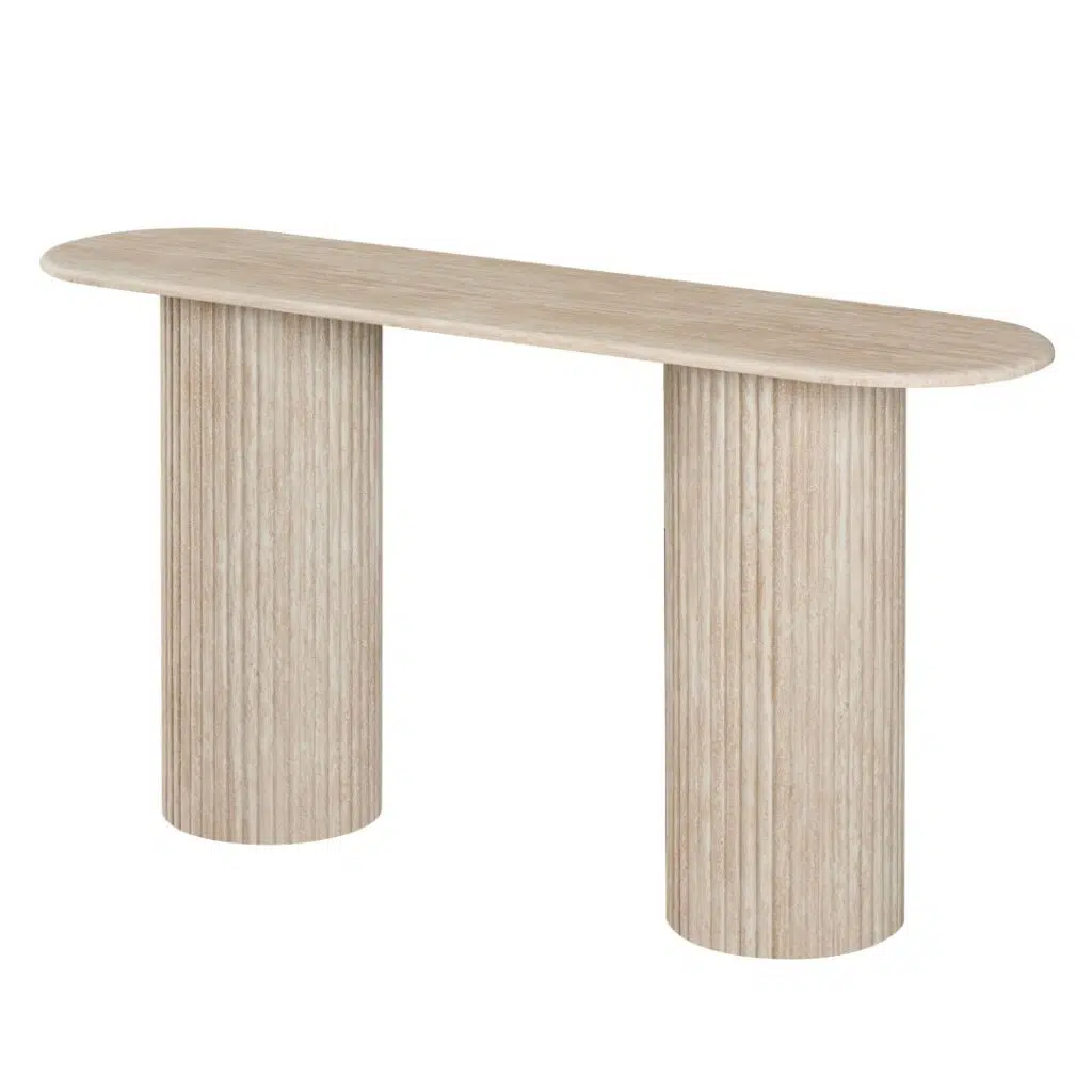 Pompeii travertine-effect console table with ribbed MDF base for hallway or living room