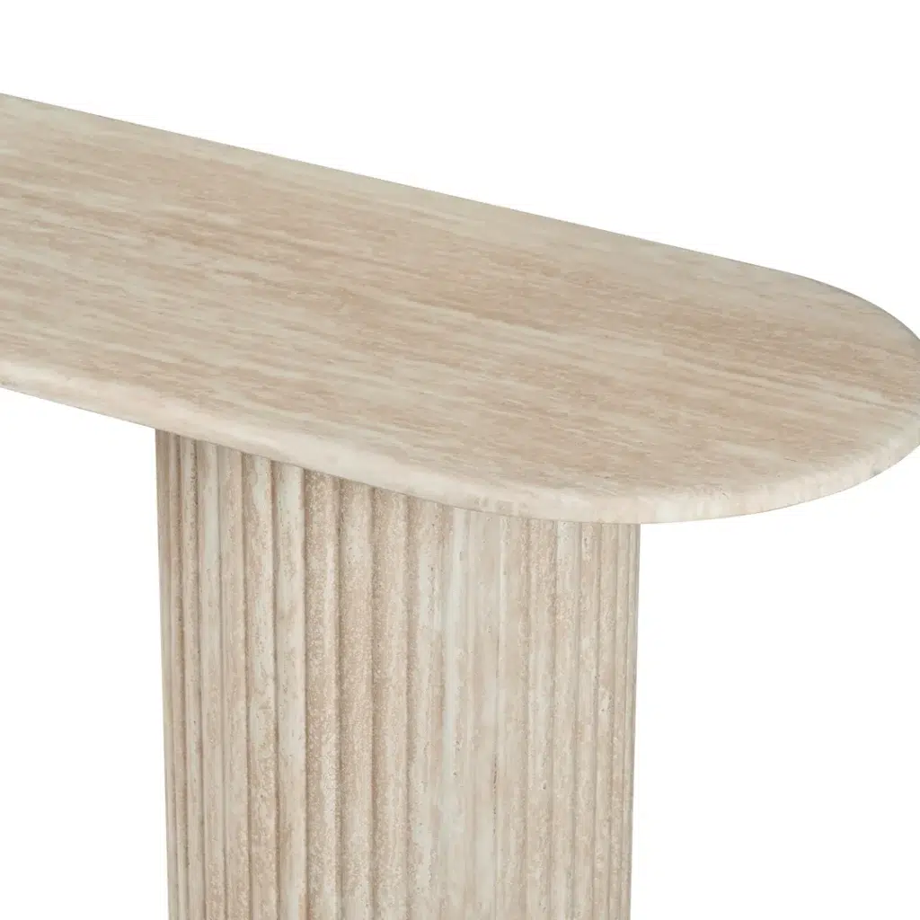 Pompeii travertine-effect console table with ribbed MDF base for entryway or living room