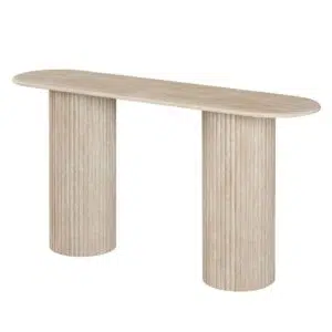 Pompeii travertine-effect console table with ribbed MDF base for hallway or living room
