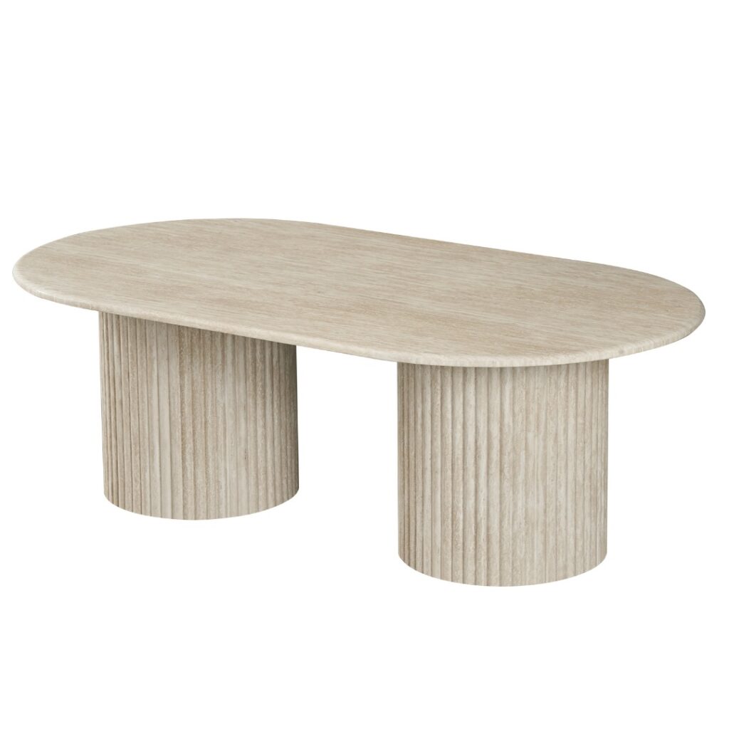 Pompeii Travertine Effect Coffee Table with Matte Marble Top and Corrugated MDF Base