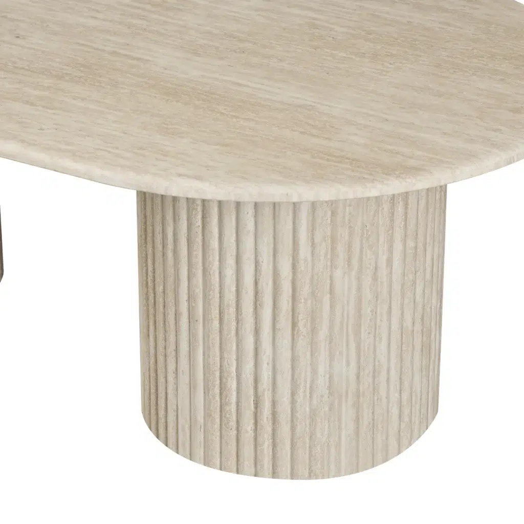 Pompeii Travertine Effect Coffee Table with Matte Marble Top and Corrugated MDF Base