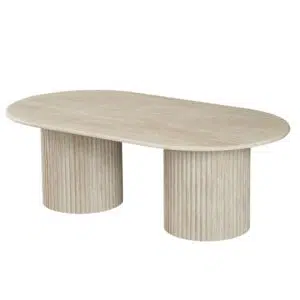 Pompeii Travertine Effect Coffee Table with Matte Marble Top and Corrugated MDF Base