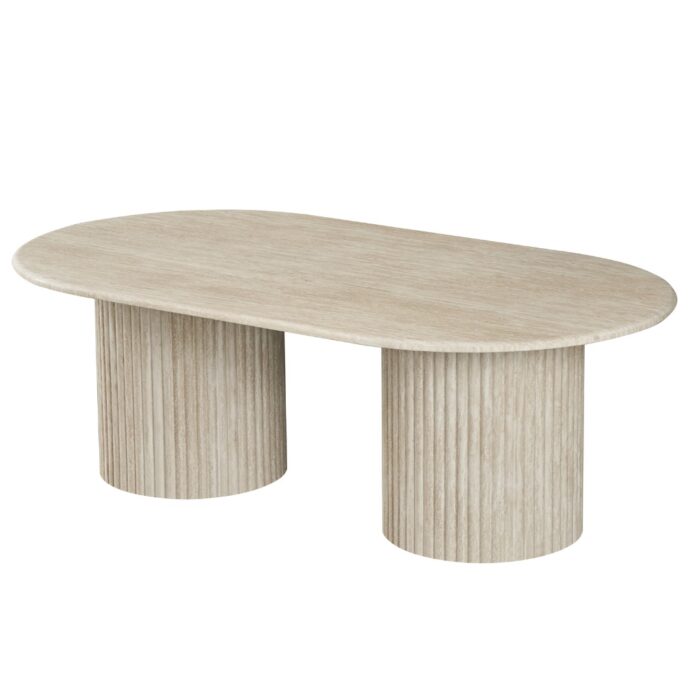 Pompeii Travertine Effect Coffee Table with Matte Marble Top and Corrugated MDF Base