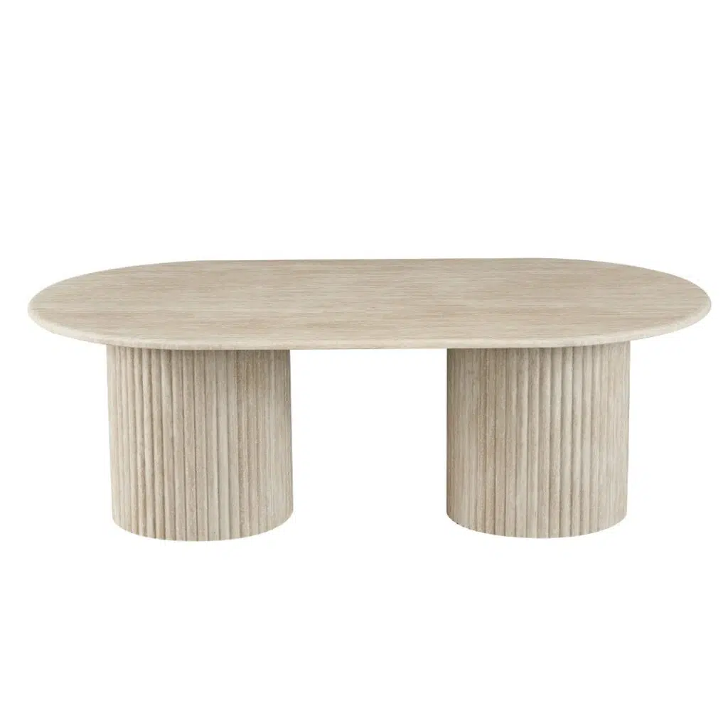 Pompeii Travertine Effect Coffee Table with Matte Marble Top and Corrugated MDF Base