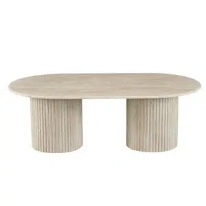 Pompeii Travertine Effect Coffee Table with Matte Marble Top and Corrugated MDF Base