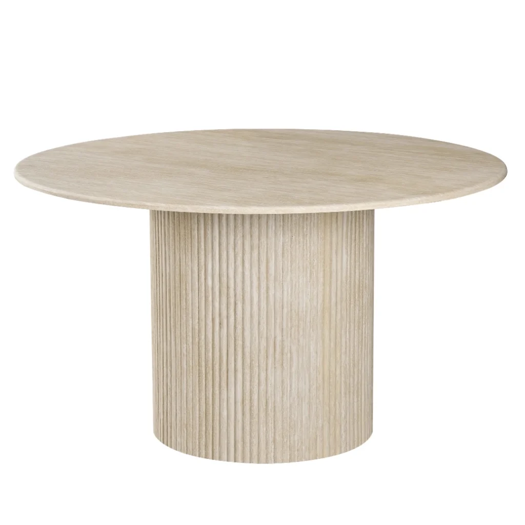 Pompeii travertine-effect dining table with corrugated MDF base for modern interiors
