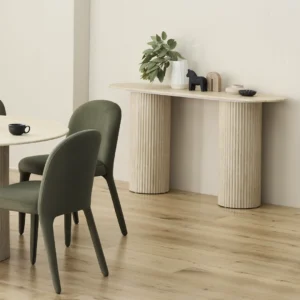 Pompeii travertine-effect console table with ribbed MDF base for hallway or living room