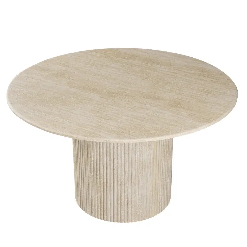 Pompeii travertine-effect dining table with corrugated MDF base for modern interiors